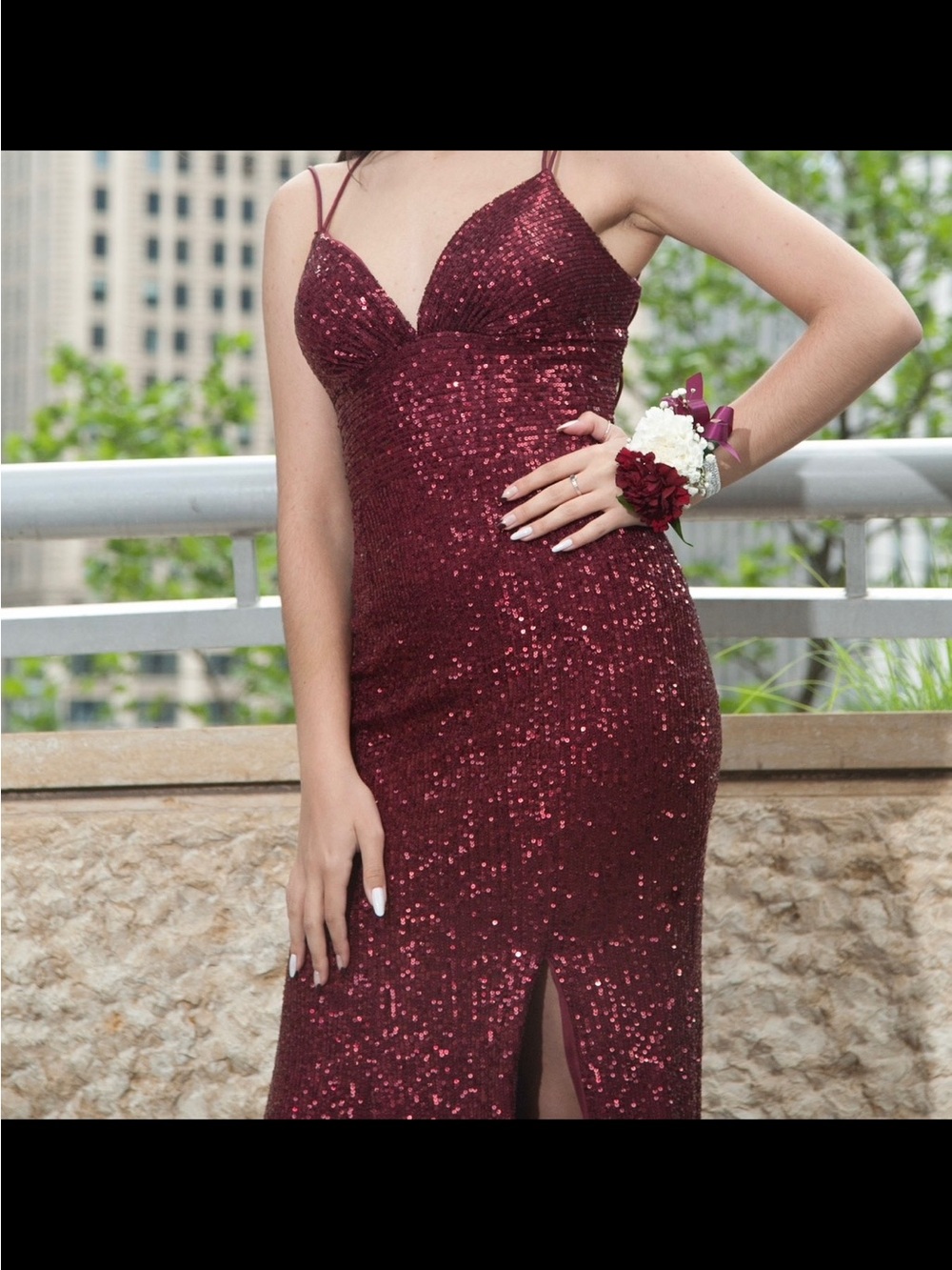 Sherri Hill Burgundy Sequin Lace-Up Back Prom Gown Size 00